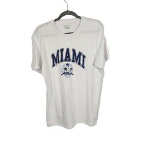 Miami Short Sleeve Crewneck Collegiate Printed‎ Graphic Tee in White - Size Med